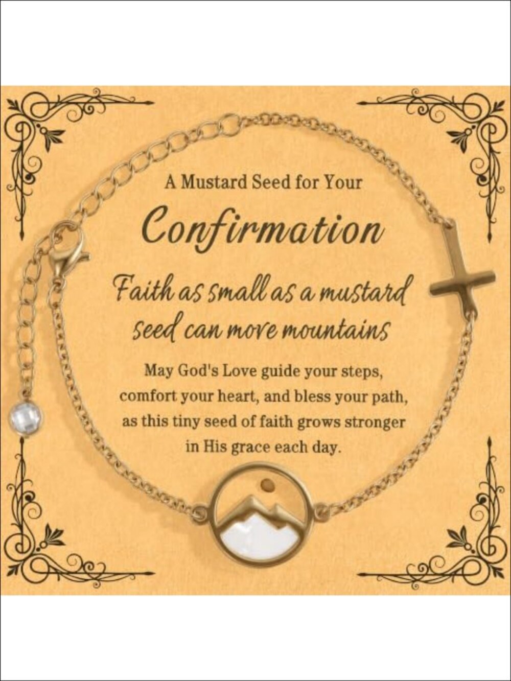 Gold Tone Cross Mustard Seed Bracelet Christian Faith Jewelry Adjustable